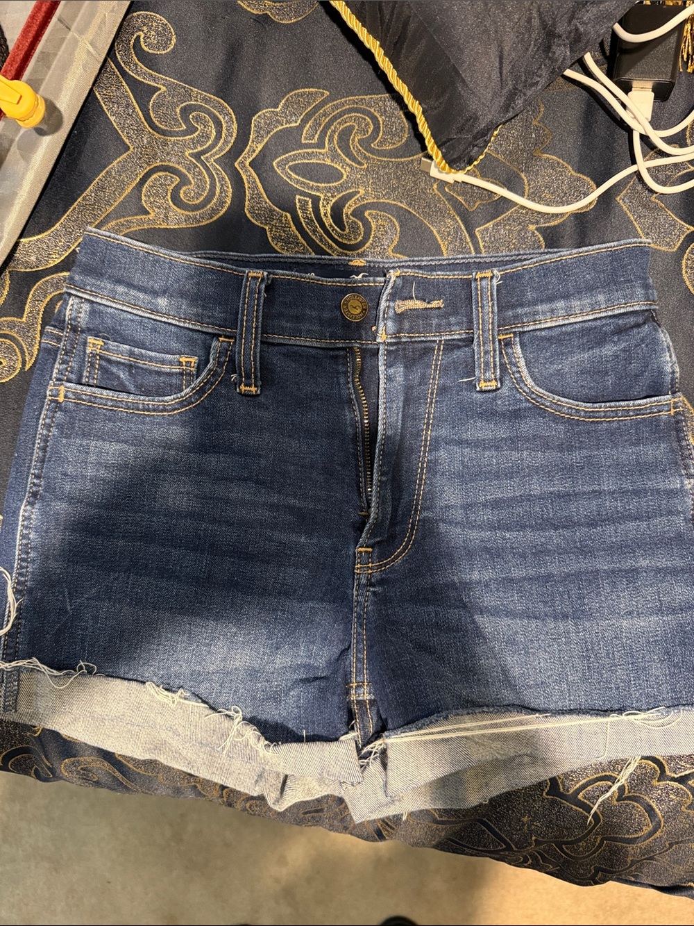 Hollister Dark Blue Frayed Hem Denim Shorts